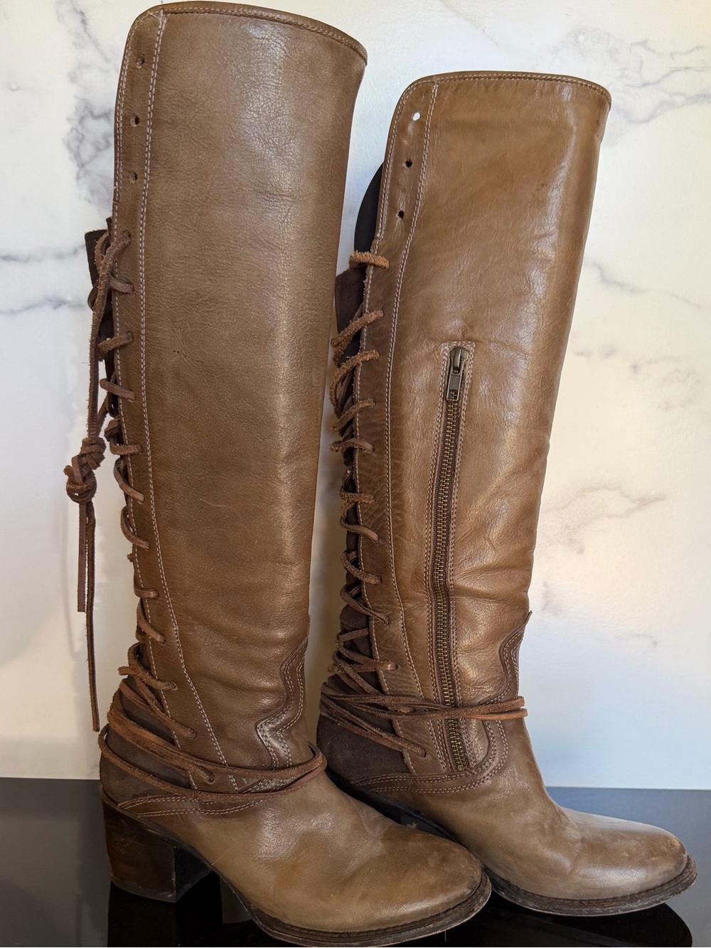 Freebird by Steven Tall Brown Lace-Up Leather Riding Boots